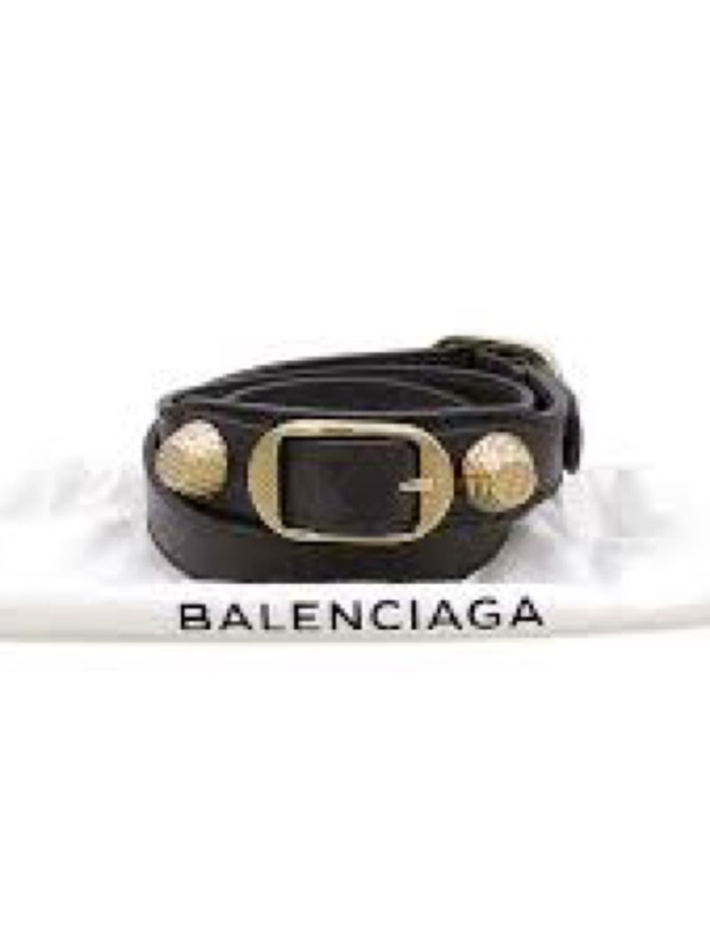 Balenciaga triple wrap Black Leather Bracelet with Gold Buckle